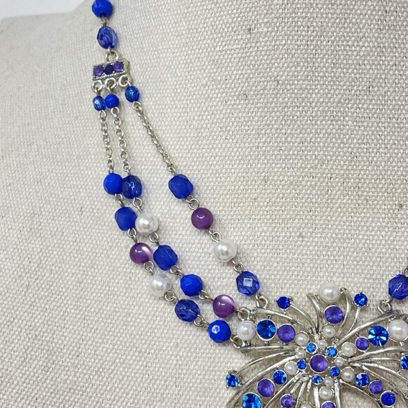 Robert Rose Festoon Necklace Blue Purple Silver-Tone‎ Multi-Strand Faceted Retro - Picture 8 of 9